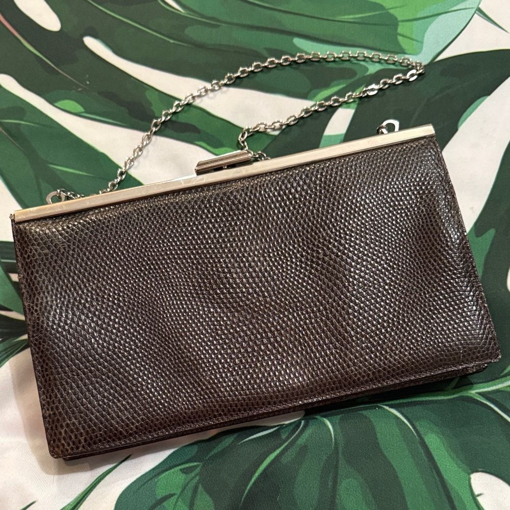 J. Crew Textured Black Clutch with Silver Chain